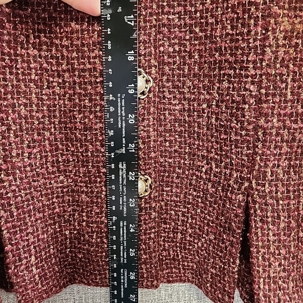 Leslie Fay Vintage Red Pink Maroon Tweed Blazer Jacket Pearl Buttons Wool Bld 18 - Picture 10 of 13